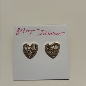 Betsey Johnson Rose Gold Tone Open Frame Heart Stud Earrings Crystal NWT #BC6